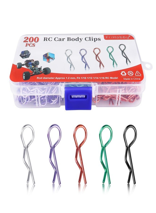 FriHobby 200 PCS Universal Bent RC Body Clips Colorful R Clips for All 1/10-1/16 Scale for Traxxas Redcat HPI Tamiya HSP Exceed RC Car Parts Crawler Truck Buggy Shell Replacement, 1.2 mm Rod - Image 1